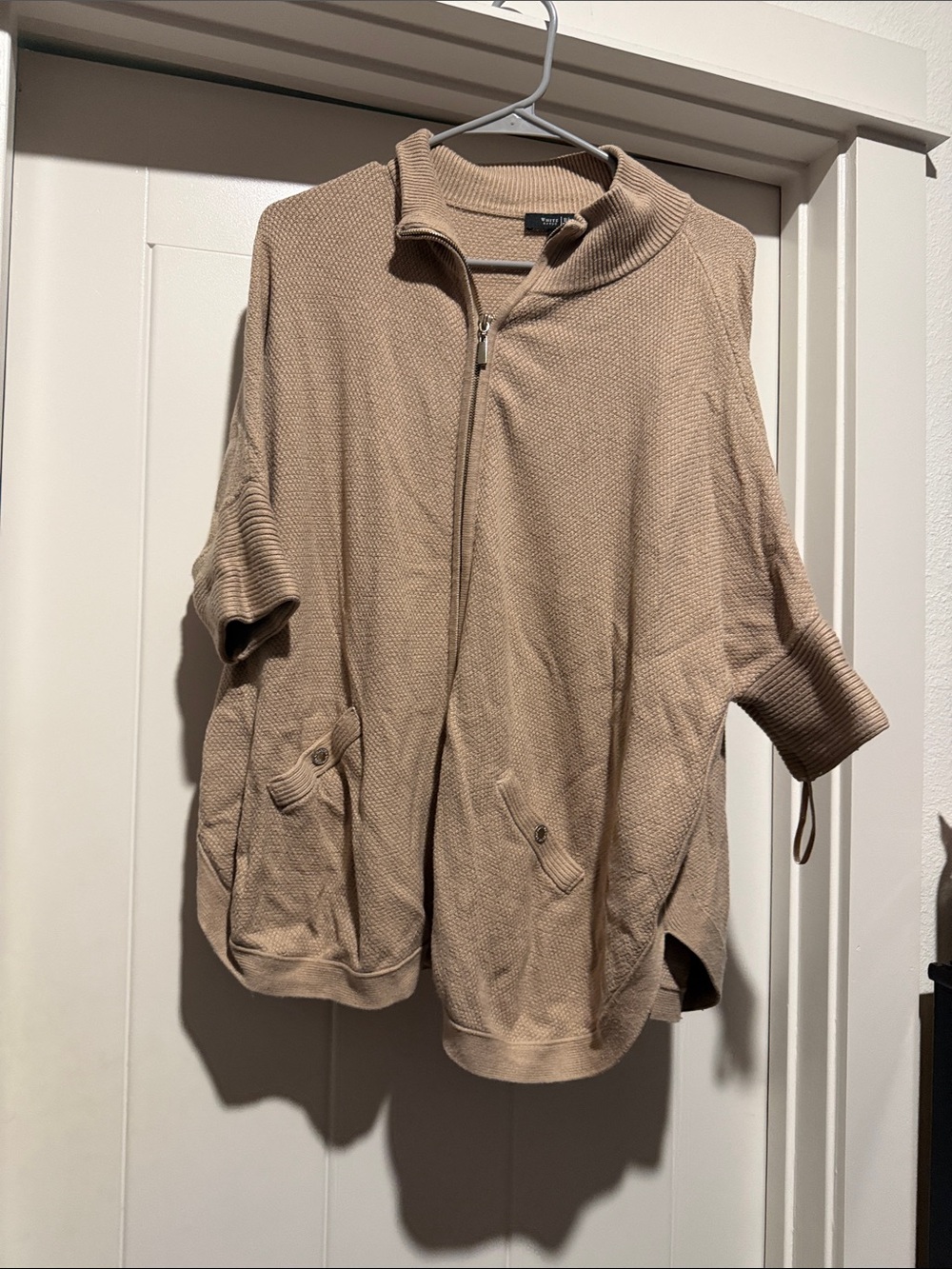 White House Black Market Taupe Zip-Front Knit Jacket